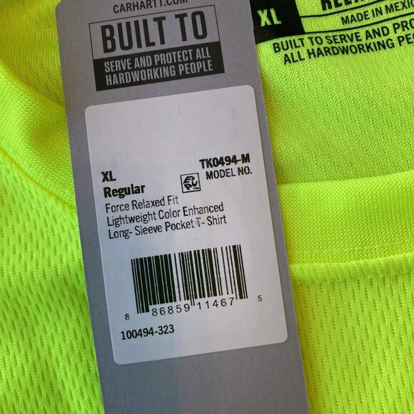 Carhartt Force Color Enhanced Long Sleeve T-Shirt Men's XL Brite Lime NWT - Picture 6 of 6